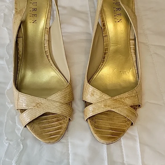 Ralph Lauren Peep Toe Sandals with Heels Tan Color size 8 - Picture 3 of 11